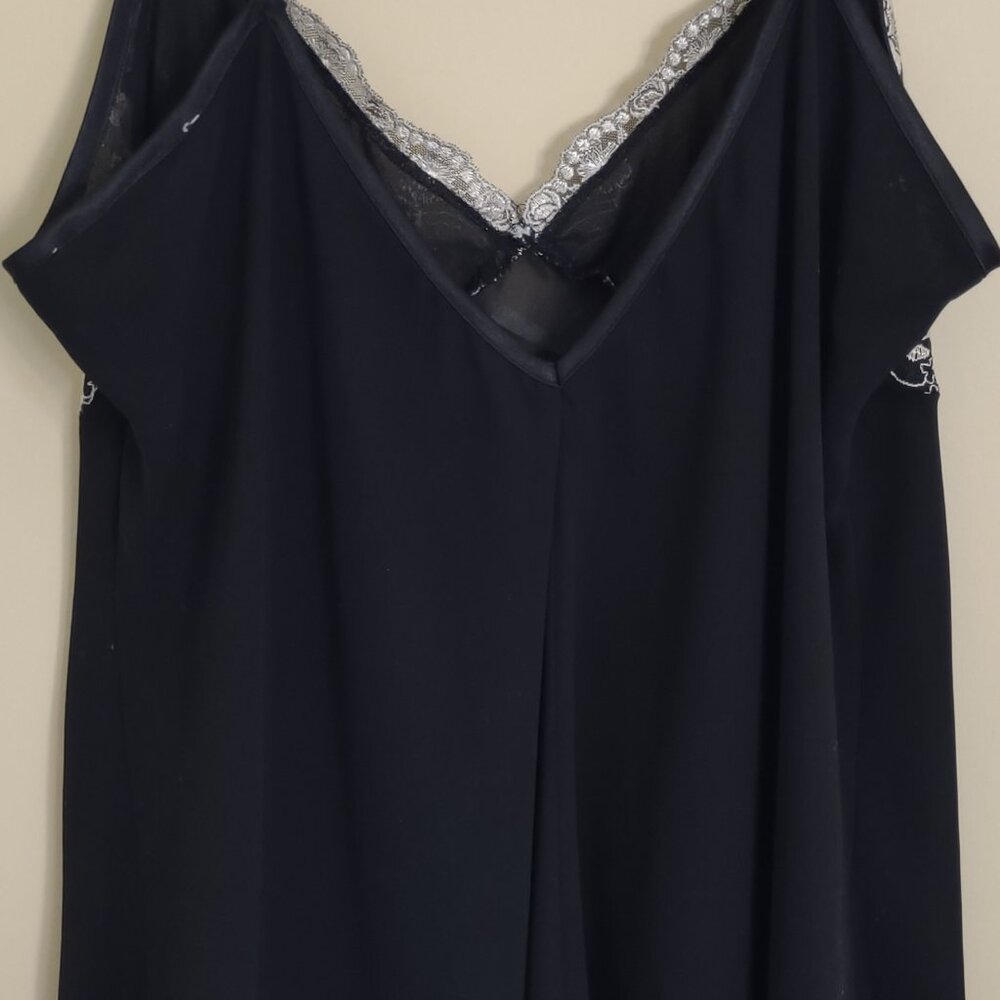 Linea Donatella Negligee & Robe Black w/ White Lace 2 Pc Set Sz Lg - Picture 6 of 11